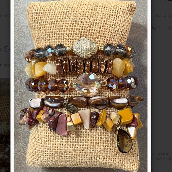 Boho “ Zambia Mustard ” 5 Strand Bracelet with Natural Stones and Charms R4B - Picture 3 of 3